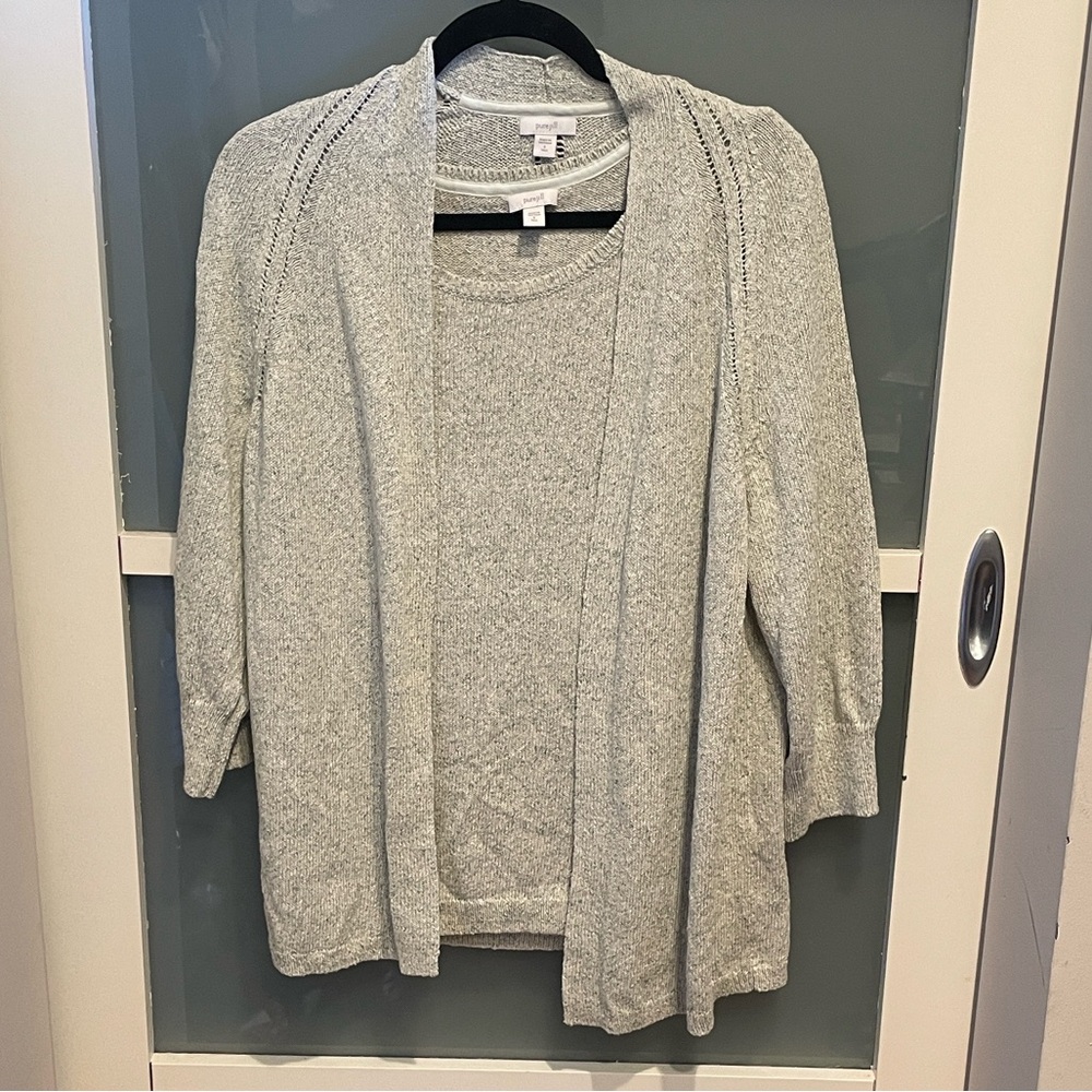 J Jill women’s 2PC Cardigan Set with Shell Top, Light green, 100% cotton, S Tall